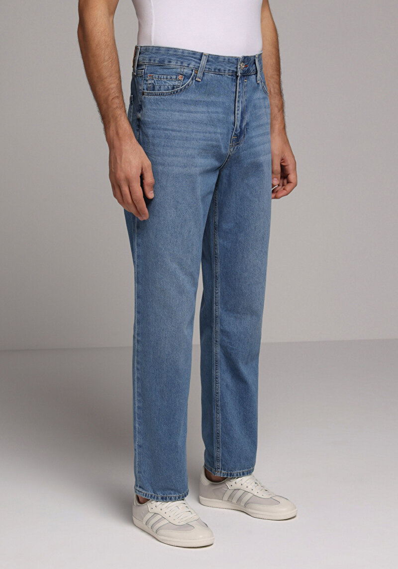 Loose Straight Fit Erkek İndigo Jean Pantolon