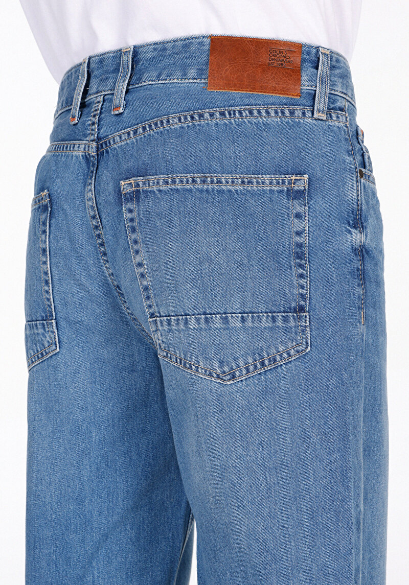 Loose Straight Fit   Erkek İndigo Jean Pantolon