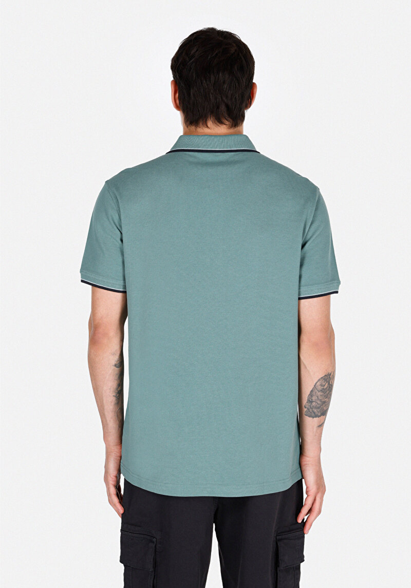 Regular Fit Polo Yaka Düz Erkek Yeşil Kısa Kol Tişört