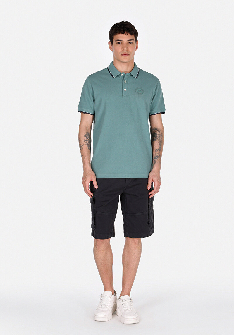 Regular Fit Polo Yaka Düz Erkek Yeşil Kısa Kol Tişört