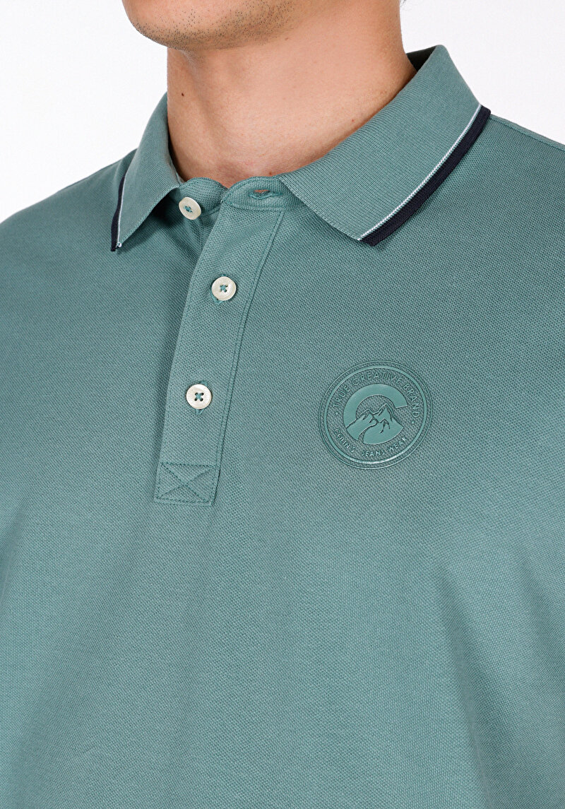Regular Fit Polo Yaka Düz Erkek Yeşil Kısa Kol Tişört
