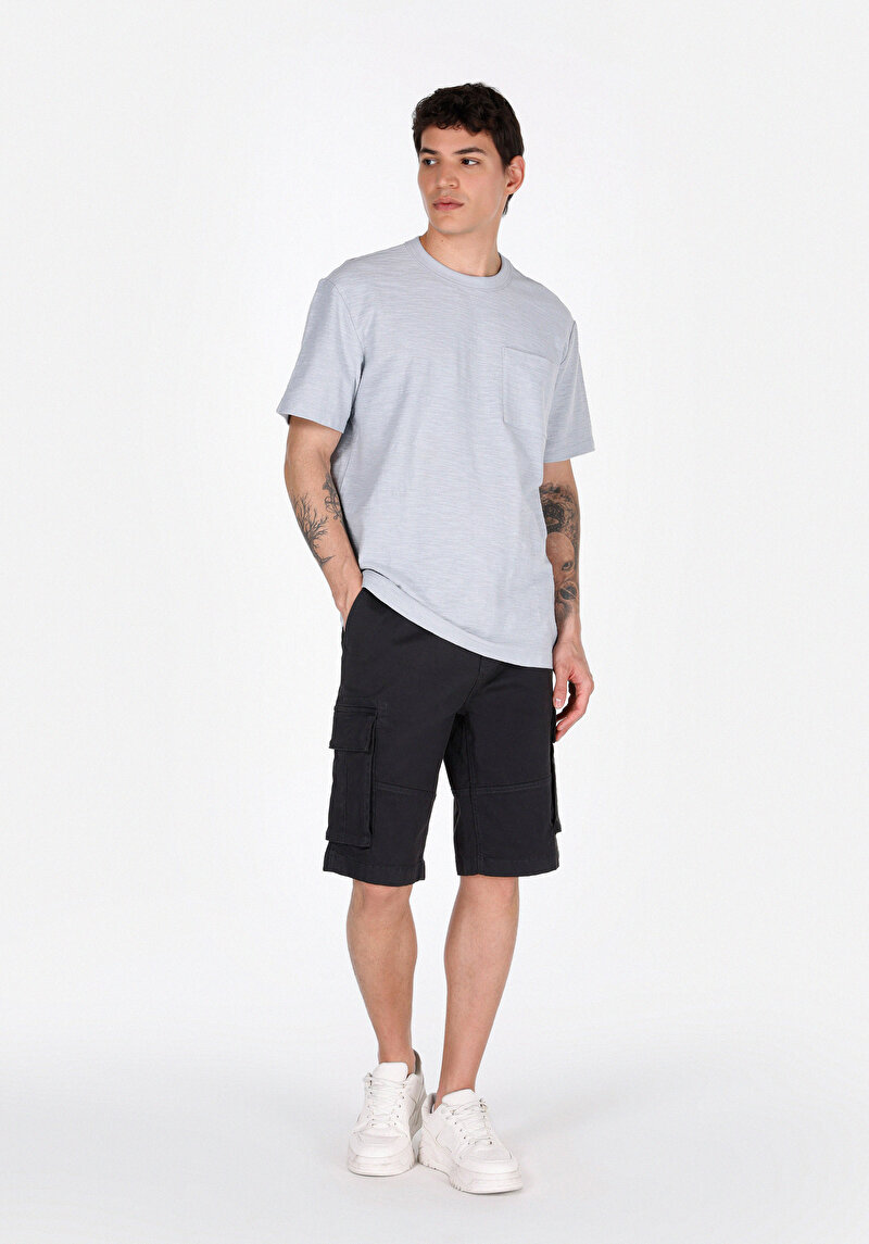 Comfort Fit Yuvarlak Yaka Düz Erkek Mavi Kısa Kol Tişört