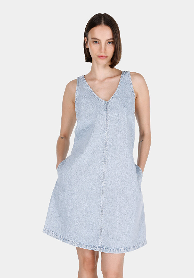 Regular Fit Düz Kadın Mavi Ecologic Kolsuz Elbise