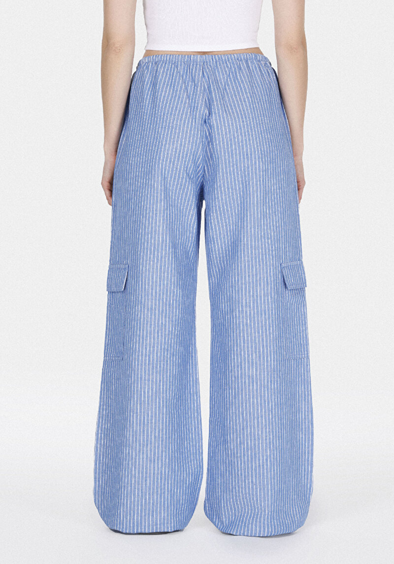 Regular Fit Yüksel Bel Geniş Paça Kadın Mavi Pantolon