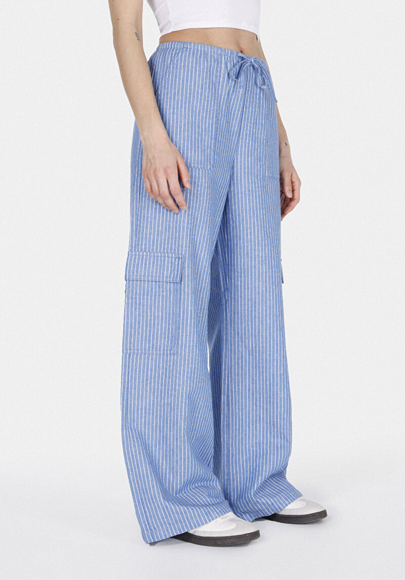 Regular Fit Yüksel Bel Geniş Paça Kadın Mavi Pantolon