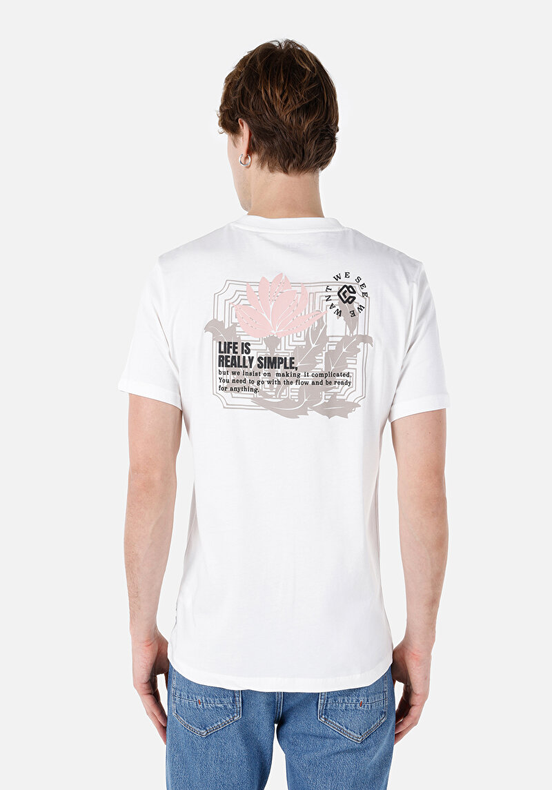 Regular Fit Yuvarlak Yaka Düz Erkek Beyaz Kısa Kol Tişört