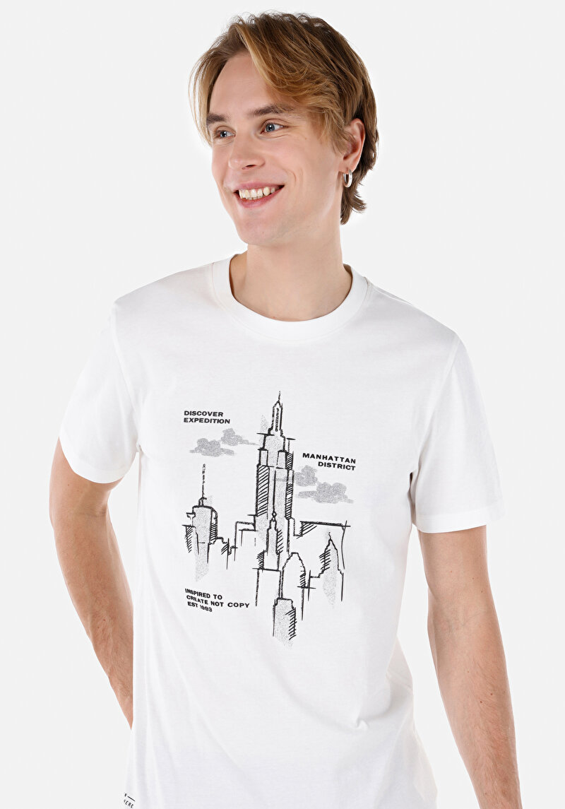 Regular Fit Yuvarlak Yaka Düz Erkek Beyaz Kısa Kol Tişört