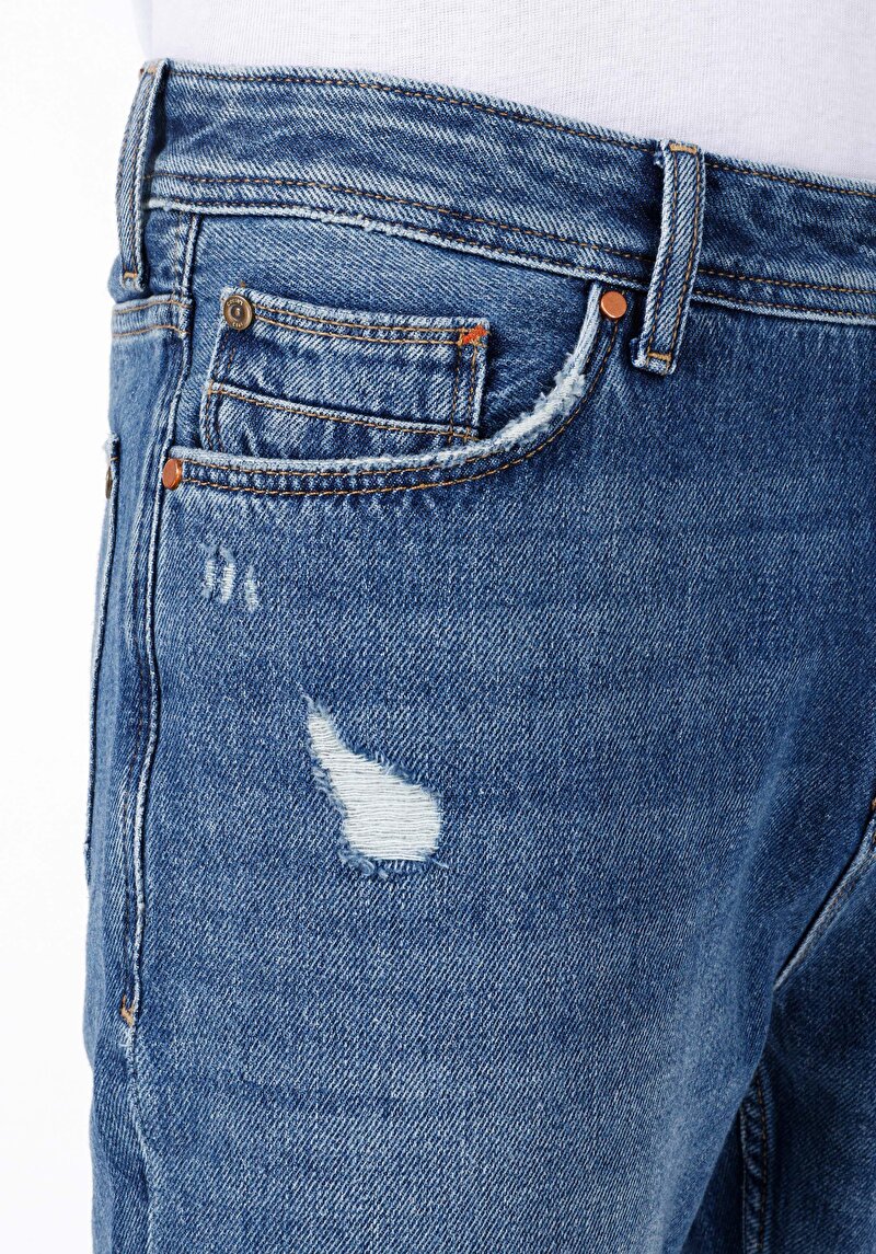 Regular Fit Orta Bel Daralan Paça Erkek İndigo Jean Pantolon