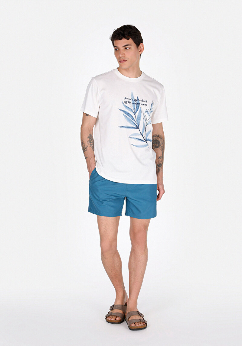 Slim Fit Düz Erkek Mavi Deniz Şortu