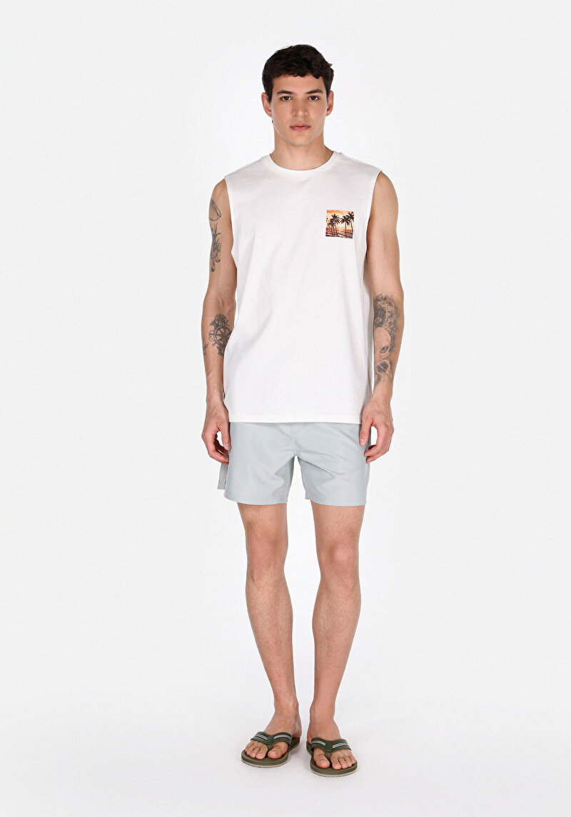 Slim Fit Düz Erkek Yeşil Deniz Şortu