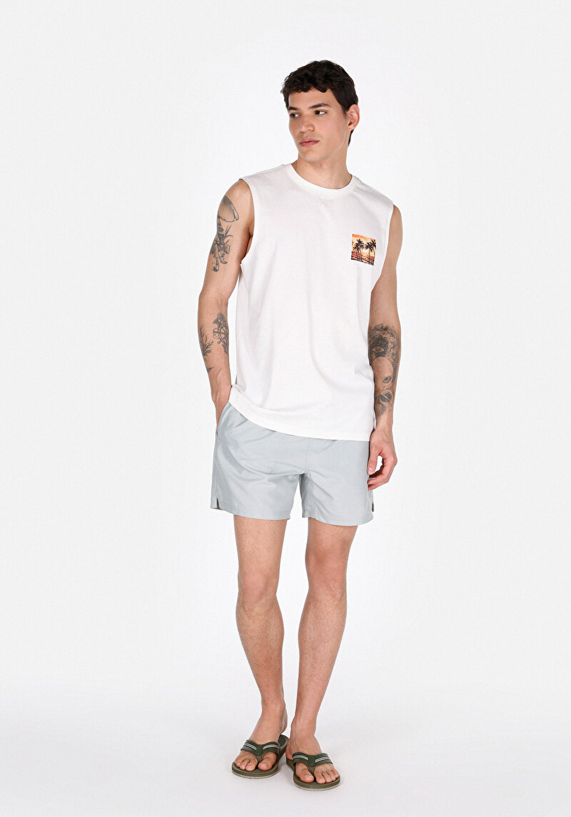 Slim Fit Düz Erkek Yeşil Deniz Şortu
