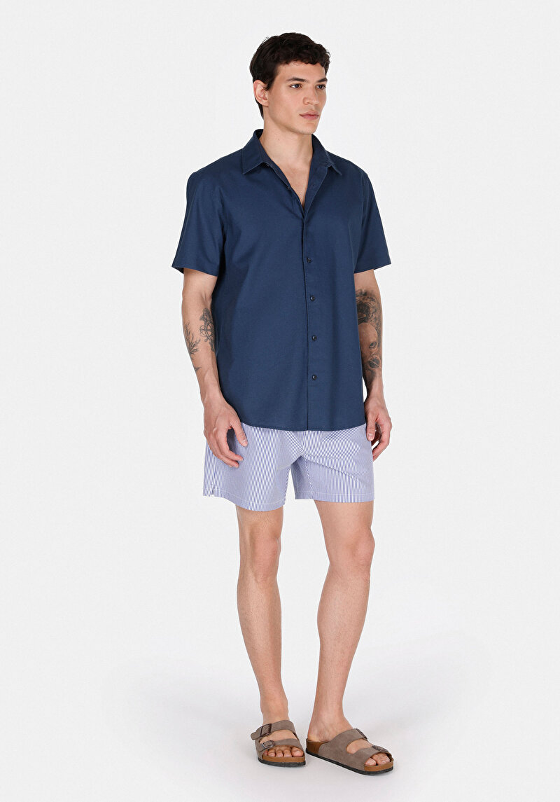 Slim Fit Çizgili Erkek Lacivert Deniz Şortu