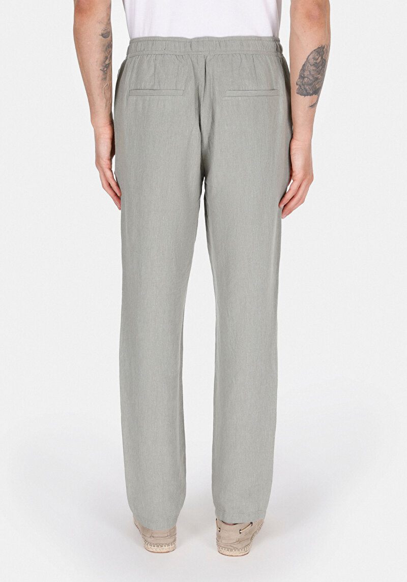 Regular Fit Orta Bel Uzun Paça Erkek Keten Karışımlı Yeşil Pantolon