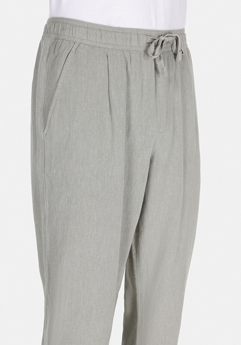 Regular Fit Orta Bel Uzun Paça Erkek Keten Karışımlı Yeşil  Pantolon