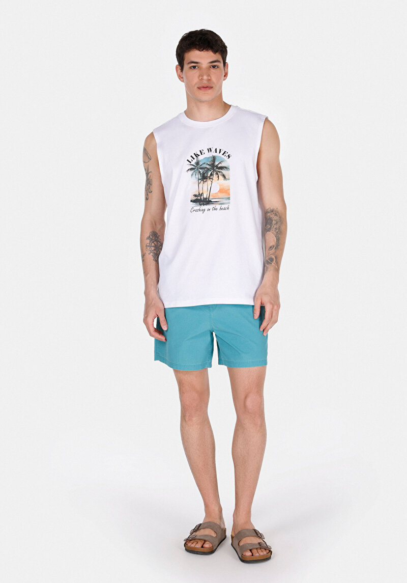 Slim Fit Düz Erkek Mavi Deniz Şortu