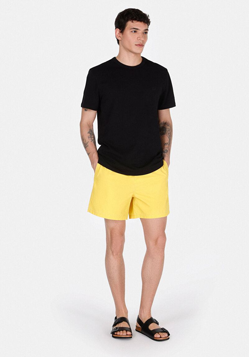 Slim Fit Düz Erkek Sari Deniz Şortu