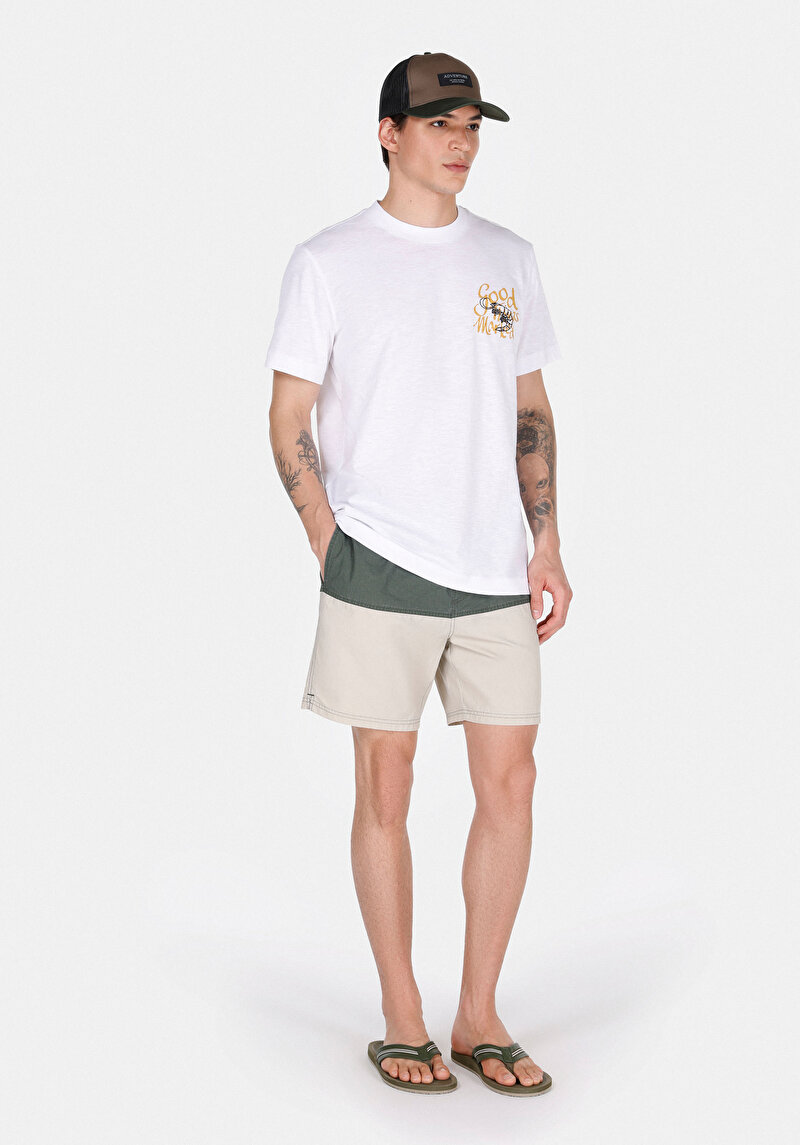 Slim Fit Baskılı Erkek Yeşil Deniz Şortu