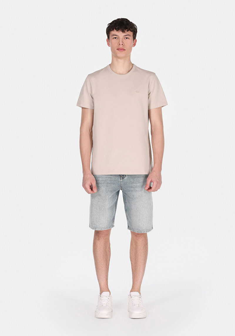 Loose Straight Fit Orta Bel Düz Erkek İndigo Jean Şort