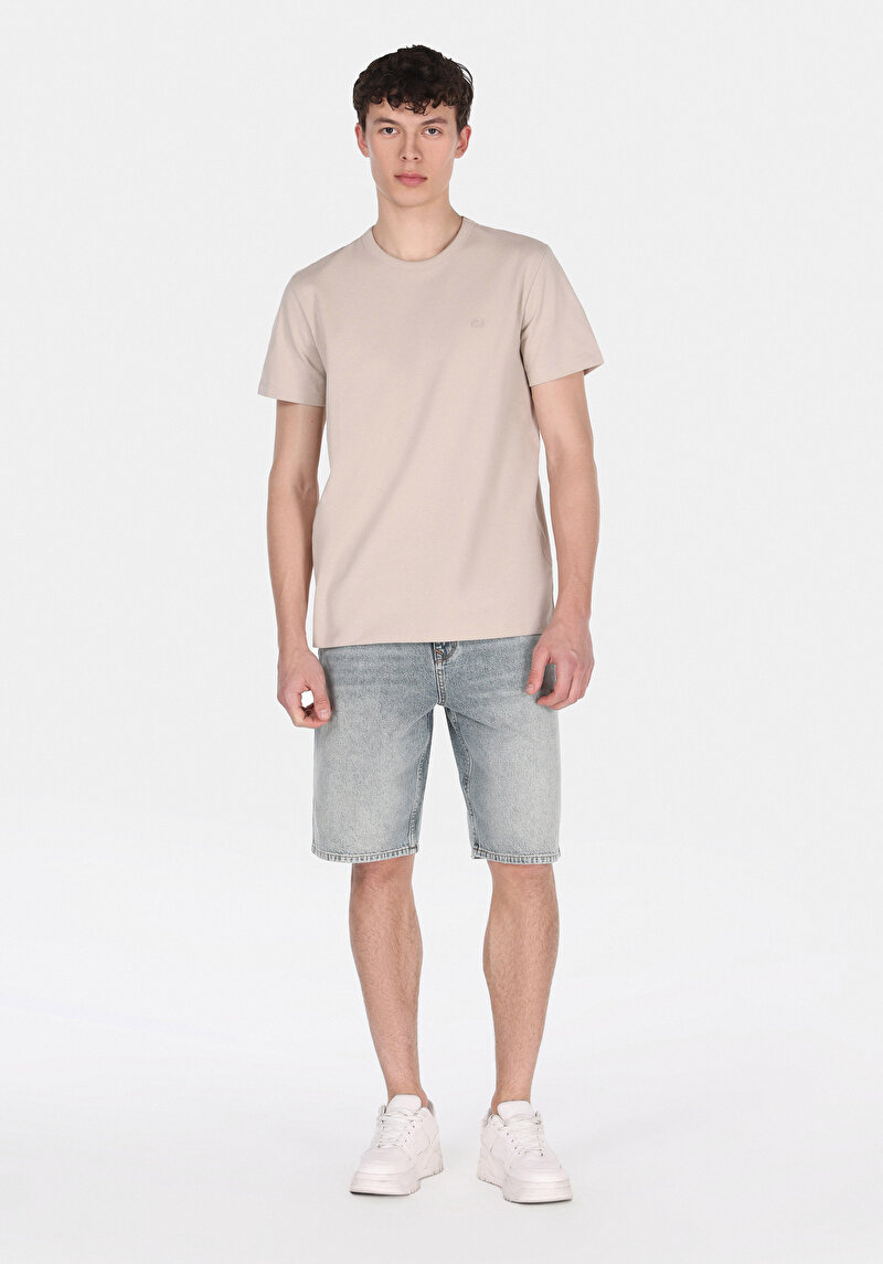 Loose Straight Fit Orta Bel Düz Erkek İndigo Jean Şort