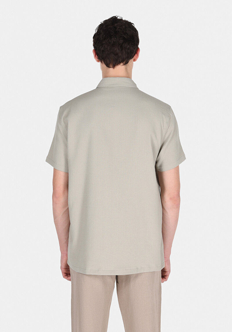 Regular Fit Shirt Neck Düz Erkek Yeşil Kısa Kol Gömlek