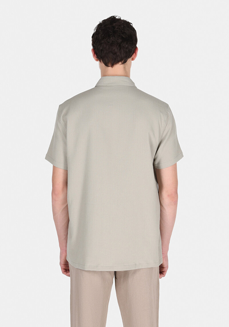 Regular Fit Shirt Neck Düz Erkek Yeşil Kısa Kol Gömlek