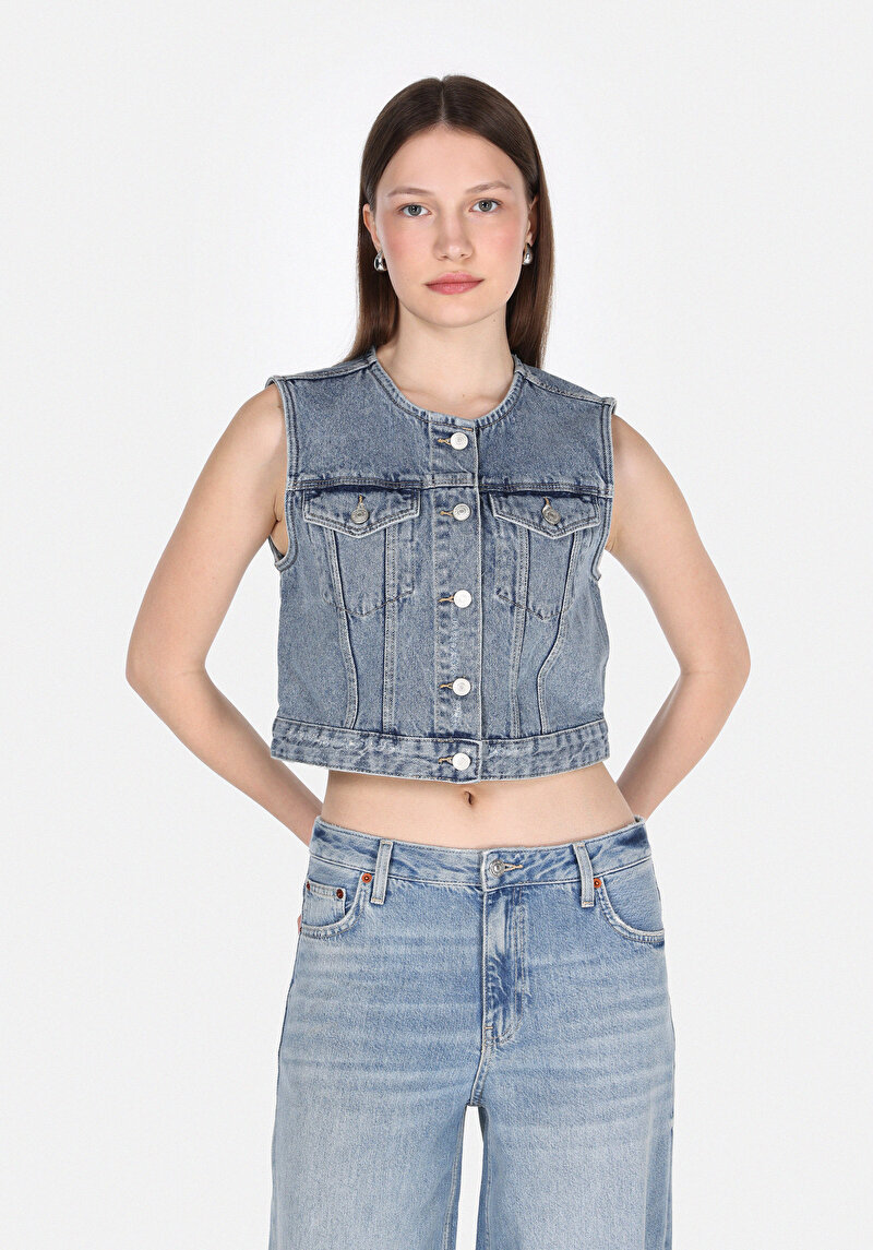 Slim Fit Kadın Mavi Yelek