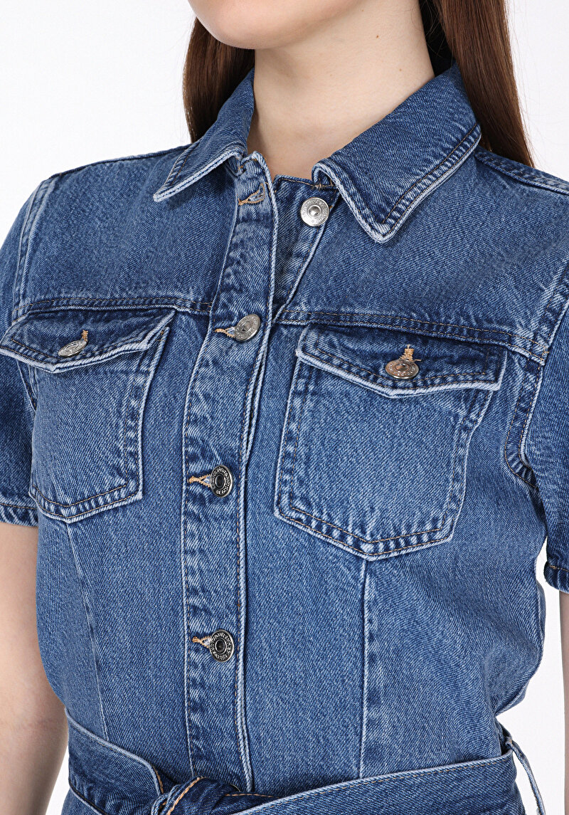 Slim Fit Düz Kadın Denim Kolsuz Elbise