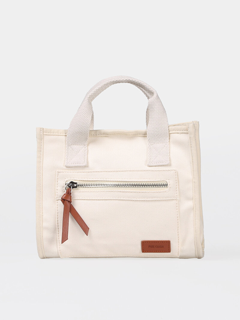 Kadın Ekru Fermuar Detaylı Çanta