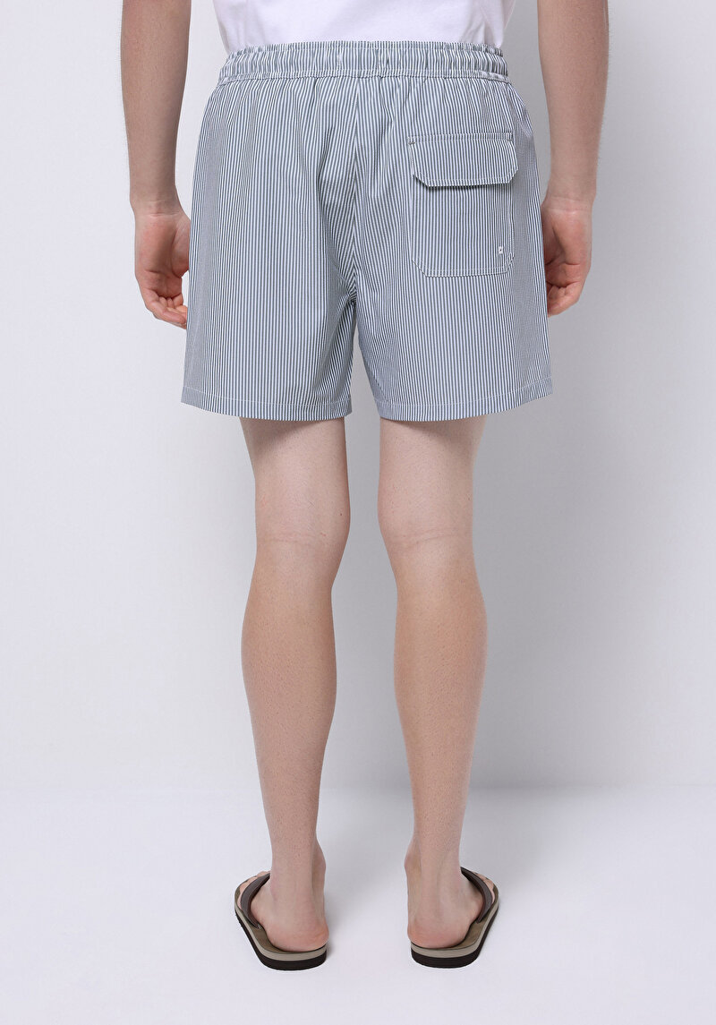 Slim Fit Çizgili Erkek Yeşil Deniz Şortu