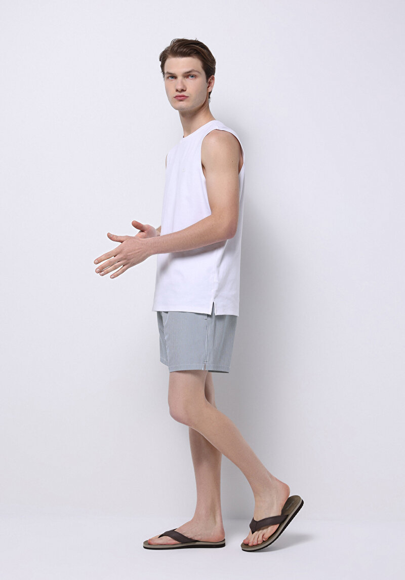 Slim Fit Çizgili Erkek Yeşil Deniz Şortu