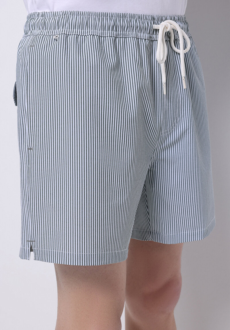 Slim Fit Çizgili Erkek Yeşil Deniz Şortu