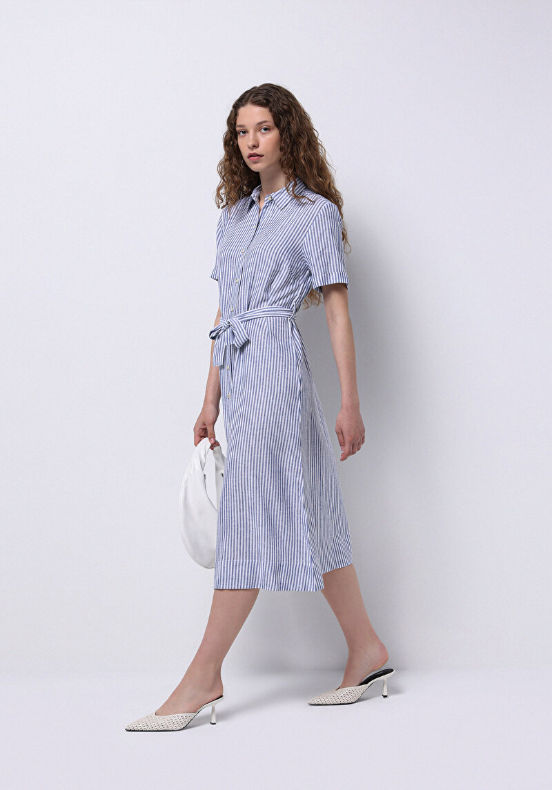 Regular Fit Dokuma Kadın Mavi Elbise