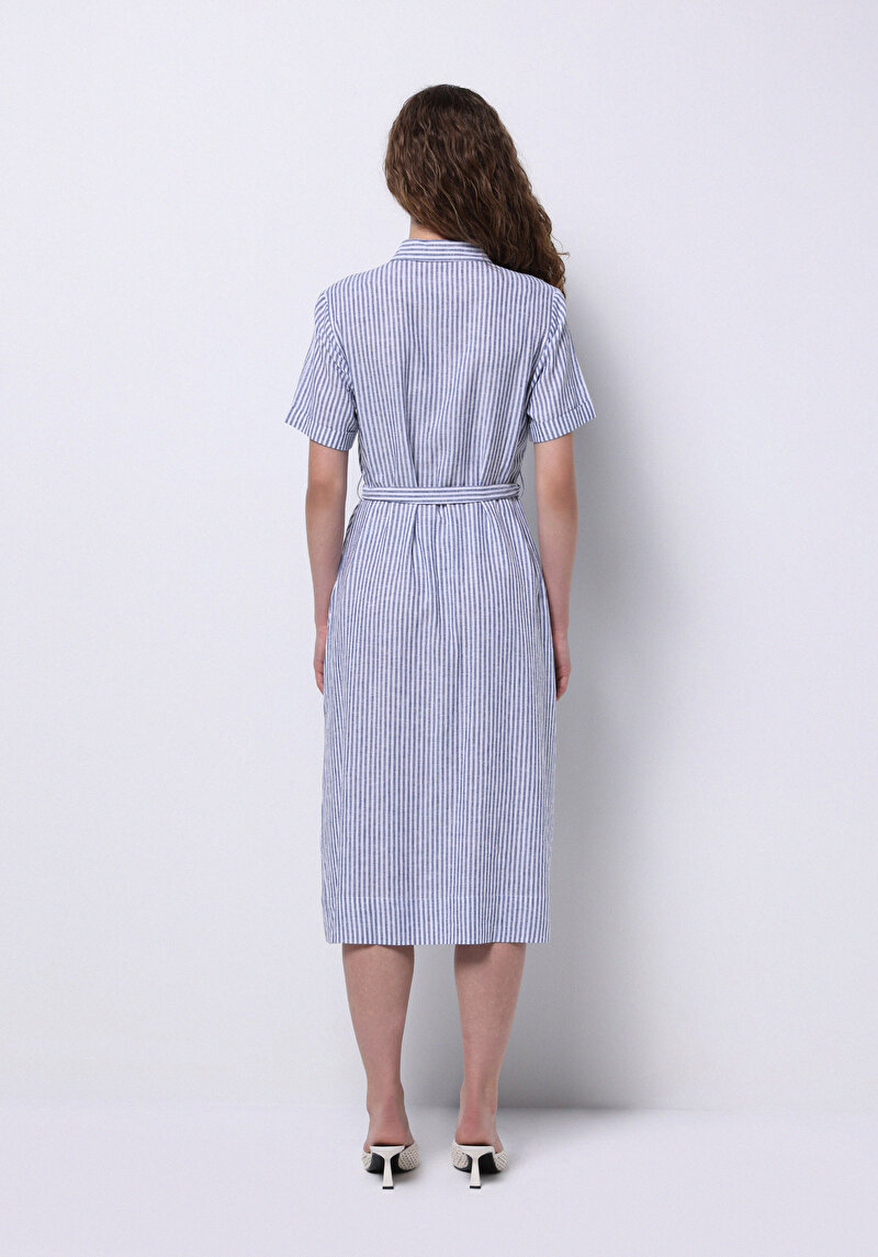 Regular Fit Dokuma Kadın Mavi Elbise