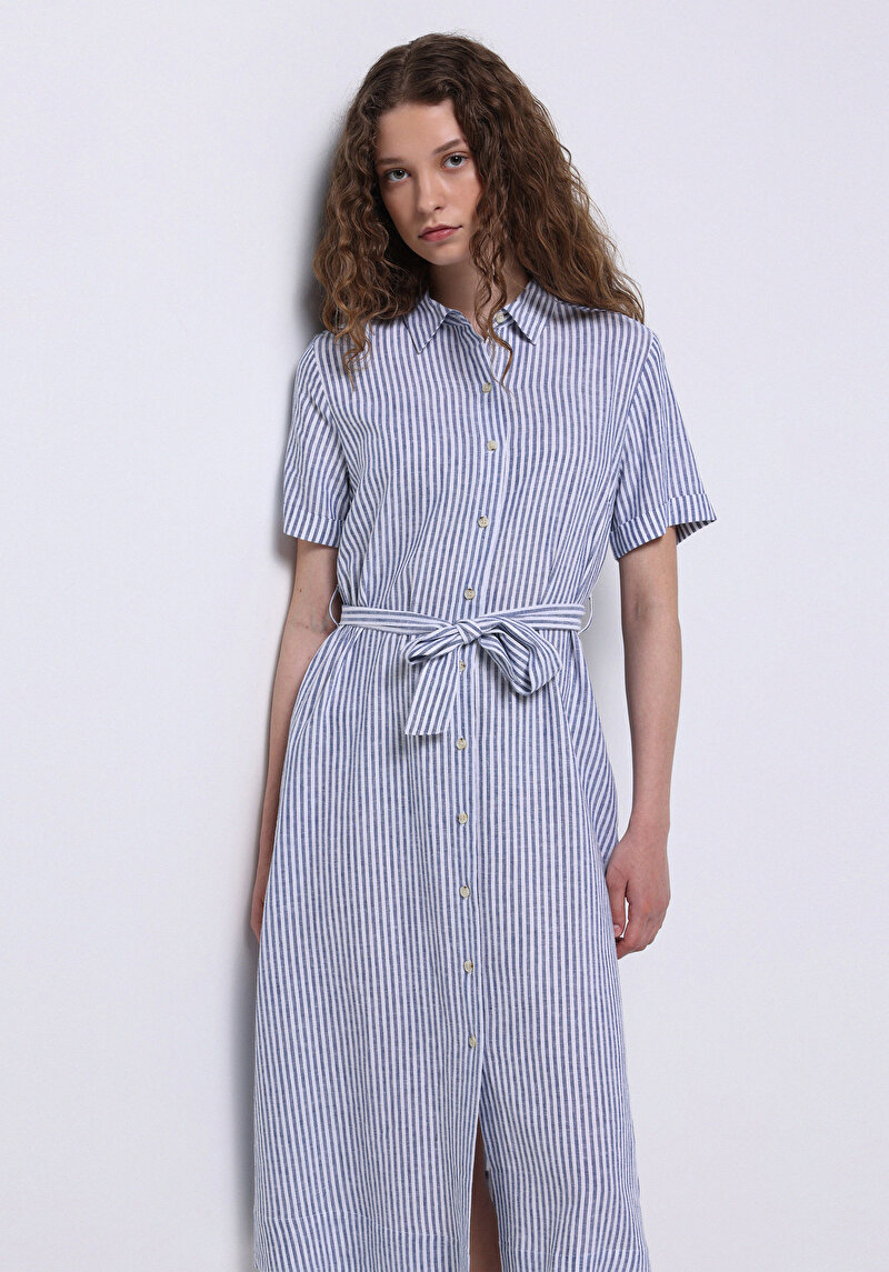 Regular Fit Dokuma Kadın Mavi Elbise