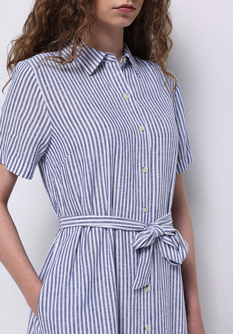 Regular Fit Dokuma Kadın Mavi Elbise