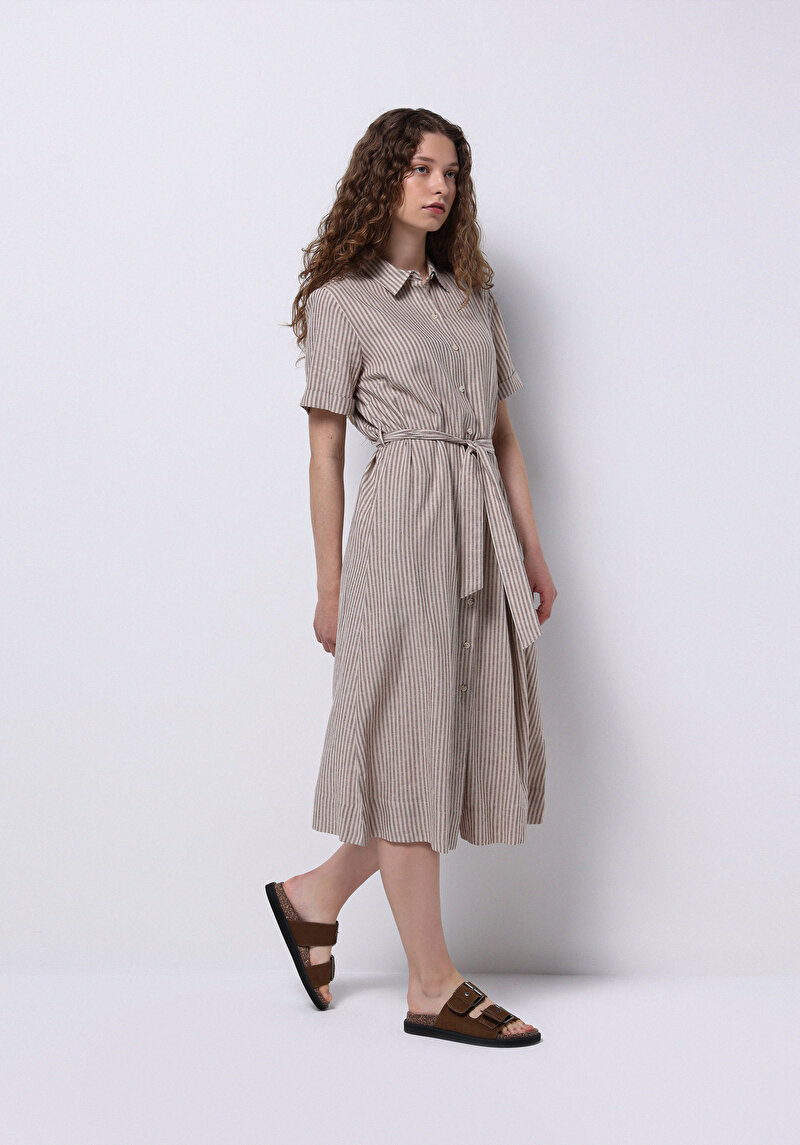 Regular Fit Dokuma Kadın Kahverengi Elbise