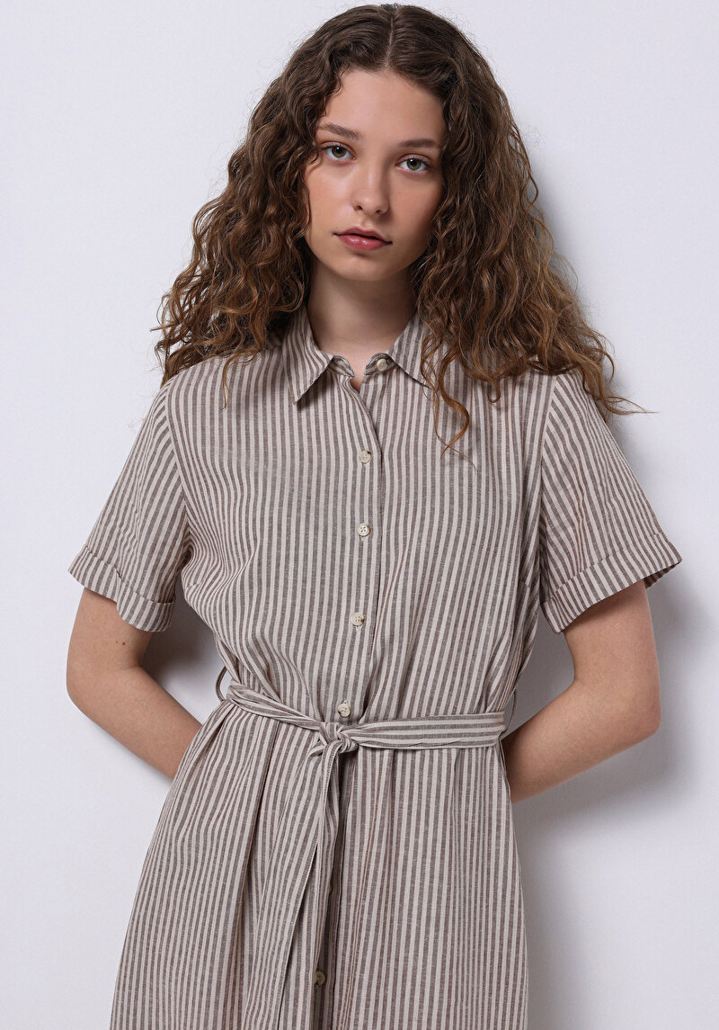 Regular Fit Dokuma Kadın Kahverengi Elbise