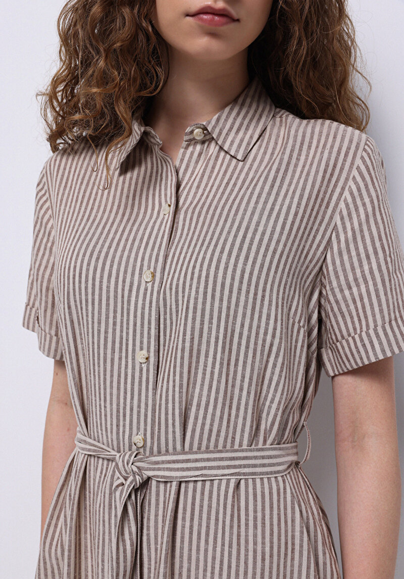 Regular Fit Dokuma Kadın Kahverengi Elbise