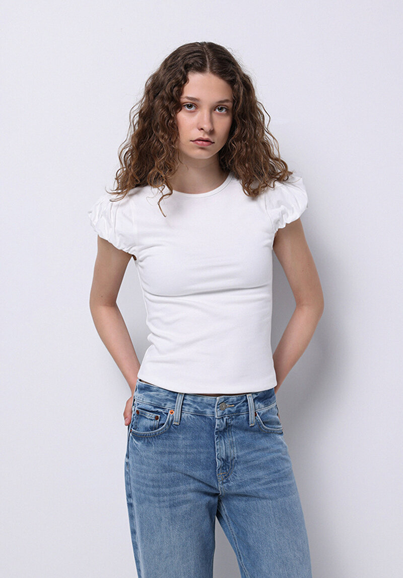 Slim Fit Kadın Beyaz Kısa Kol Tişört