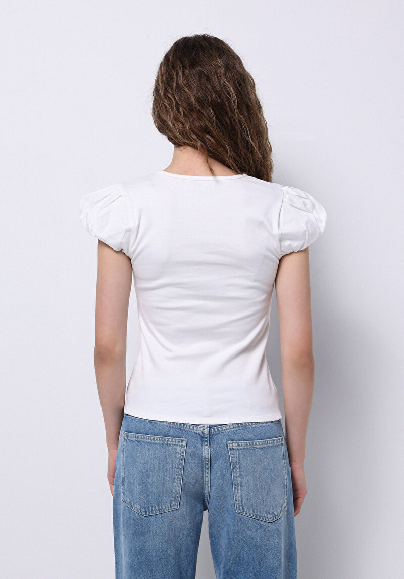 Slim Fit Kadın Beyaz Kısa Kol Tişört