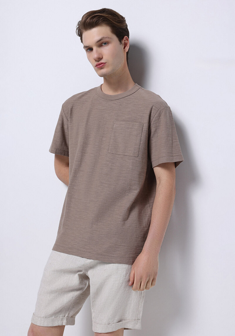 Comfort Fit Yuvarlak Yaka Düz Erkek Gri Kısa Kol Tişört