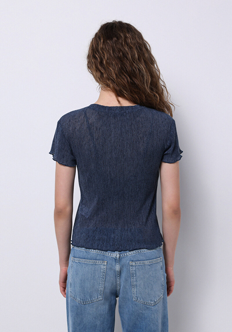 Regular Fit Kadın Cepsiz Mavi Kısa Kol Tişört