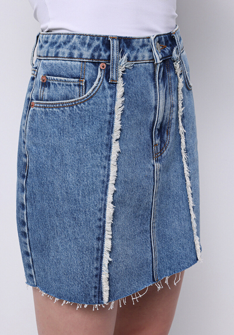 Slim Fit Düz Fermuarlı Kadın Denim Etek