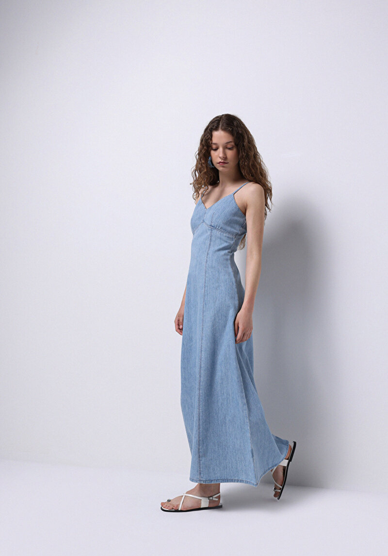 Slim Fit Düz Kadın Mavi Ecologic Kolsuz Elbise