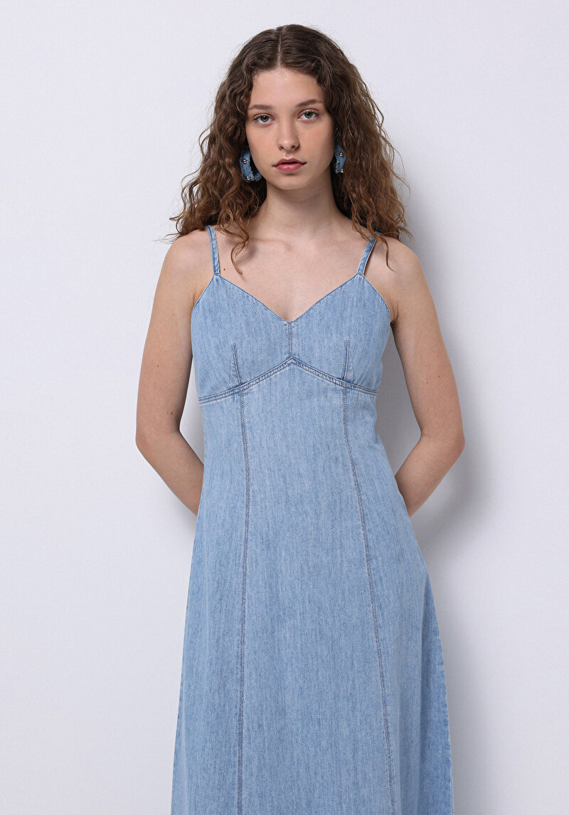 Slim Fit Düz Kadın Mavi Ecologic Kolsuz Elbise