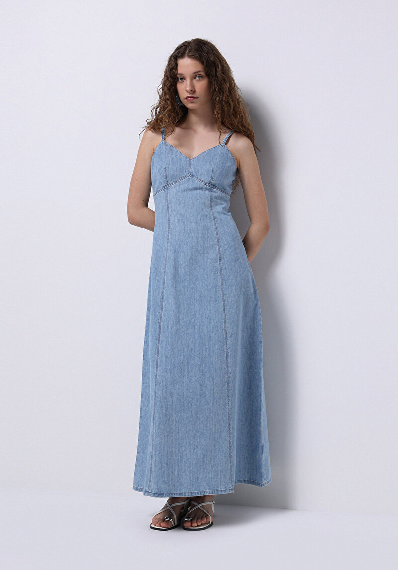 Slim Fit Düz Kadın Mavi Ecologic Kolsuz Elbise