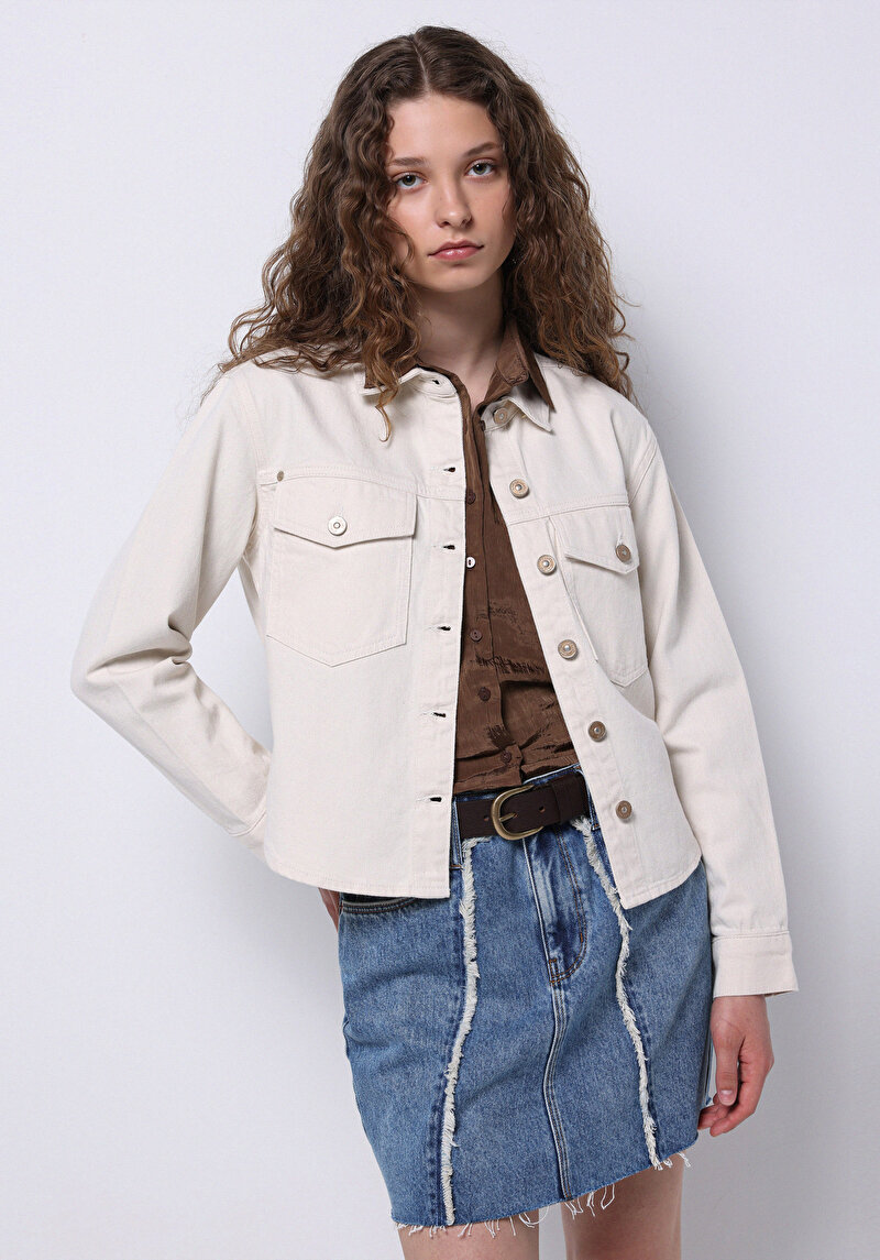 Regular Fit Klasik Bedenli Düz Kadın Beyaz Ecologic Uzun Kol Gömlek