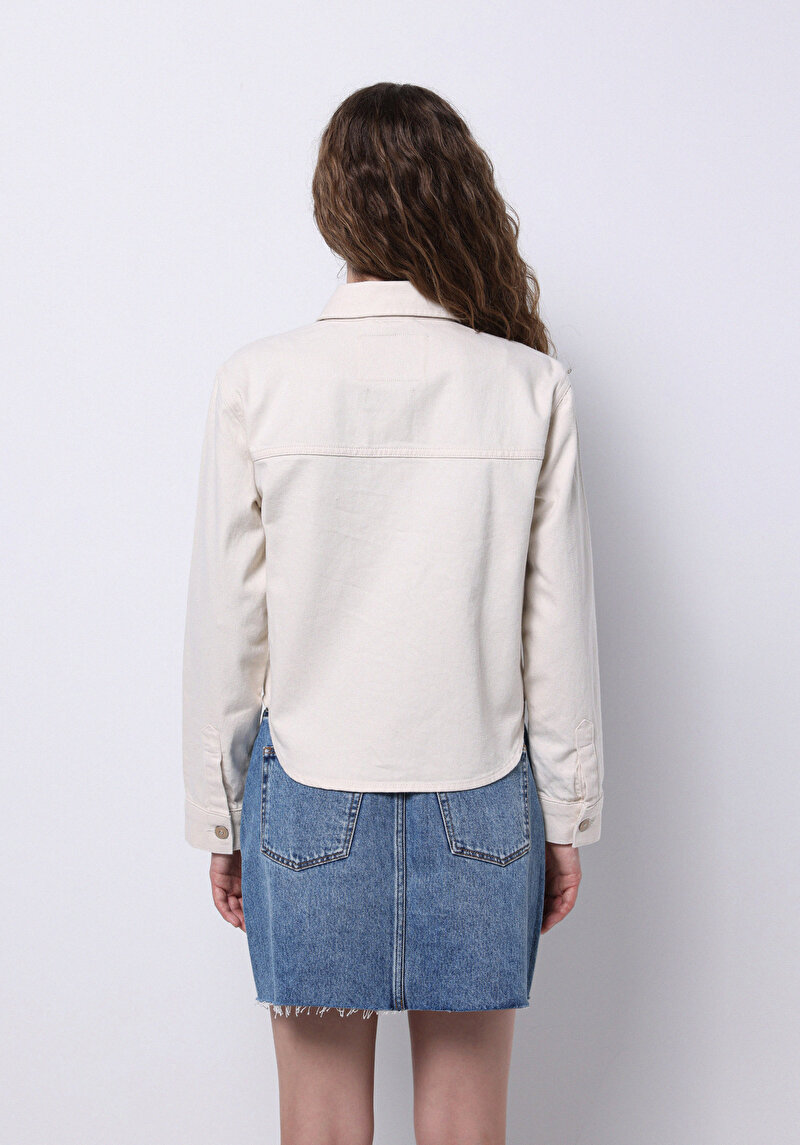 Regular Fit Klasik Bedenli Düz Kadın Beyaz Ecologic Uzun Kol Gömlek