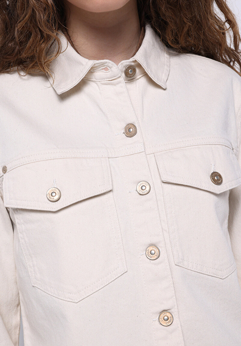 Regular Fit Klasik Bedenli Düz Kadın Beyaz Ecologic Uzun Kol Gömlek