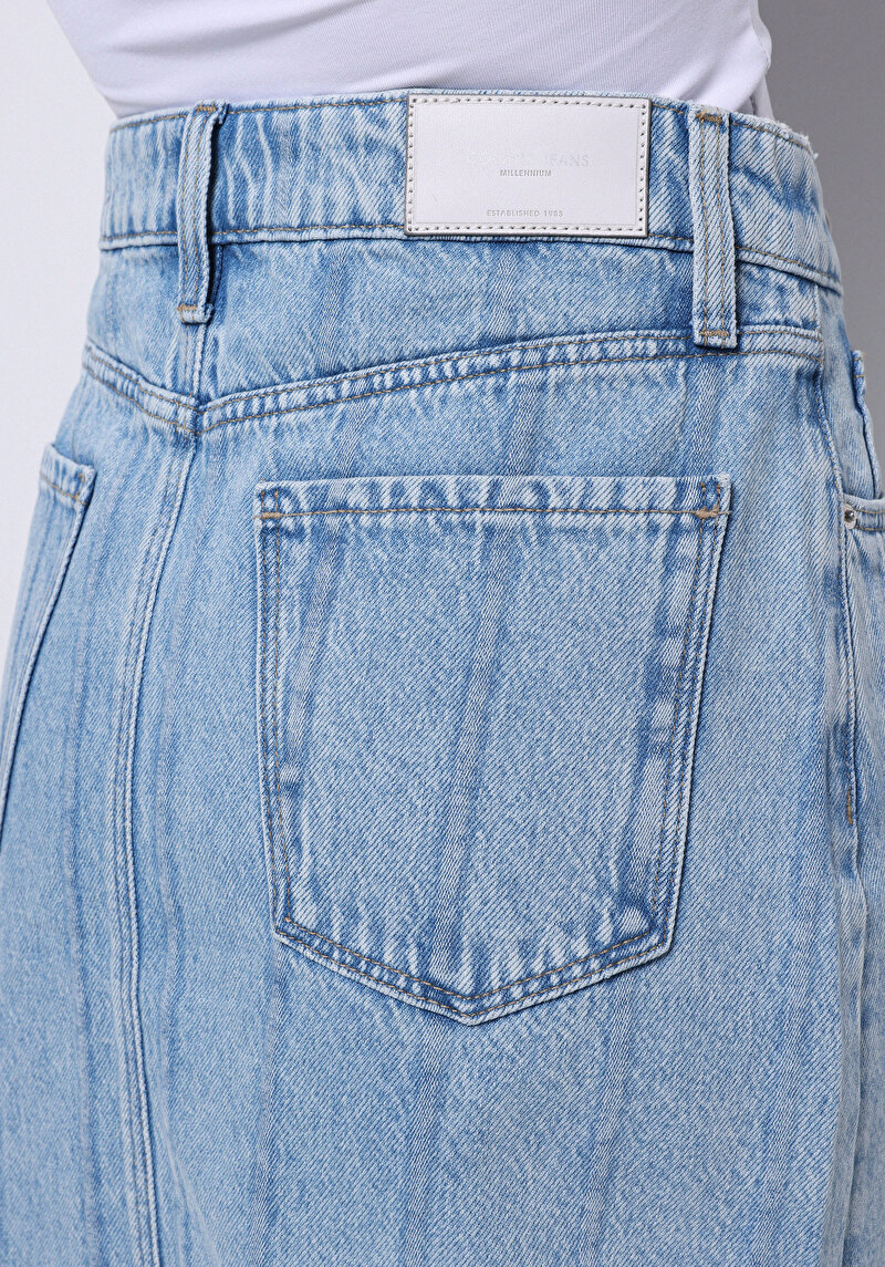 Regular Fit Çizgili Fermuarlı Kadın Mavi Etek